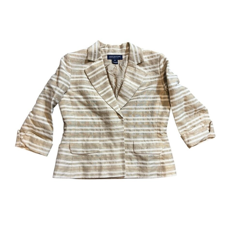 Jones New York Women's Tan & White Casual Short Blazer - Picture 4 of 8